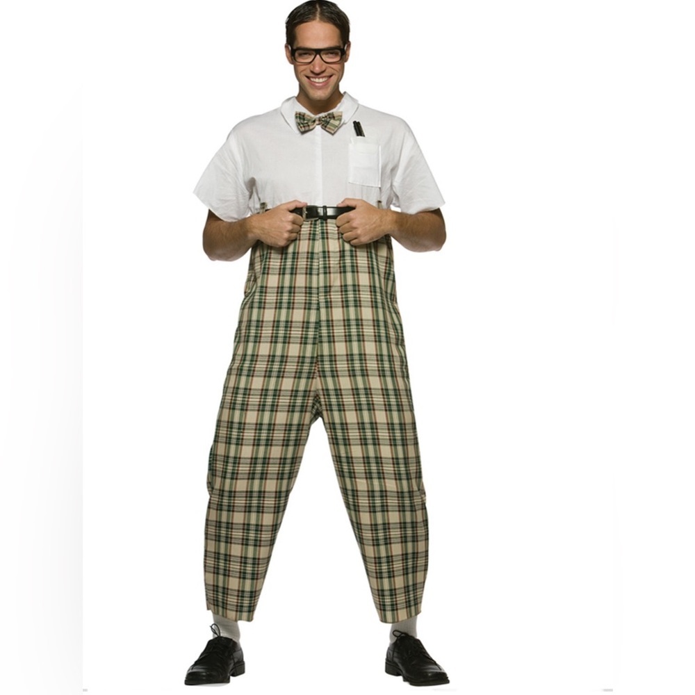 Halloween Nerd Costume Jumpsuit & Glasses Size Adult Men’s OS